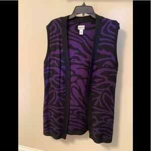 Chico’s Geo Jacquard Vest Size 2 (lg.) in purple and black, 33” long no buttons